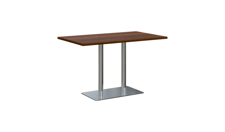 RGT 52 stůl hranatý, noha trubková, nerez, deska 25 mm, široký 1200 mm, ořech královský